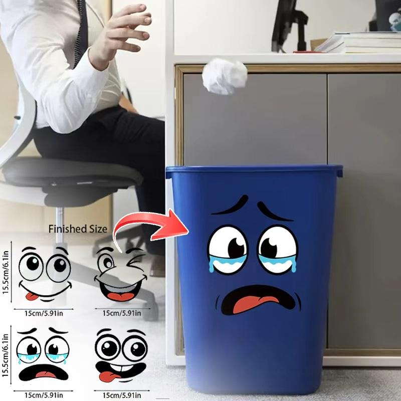 4/6 Sheets/Set Cartoon Face Stickers Self-Adhesive Removable Waterproof for Trash Can Toilet Refrigerator Home Art Decor