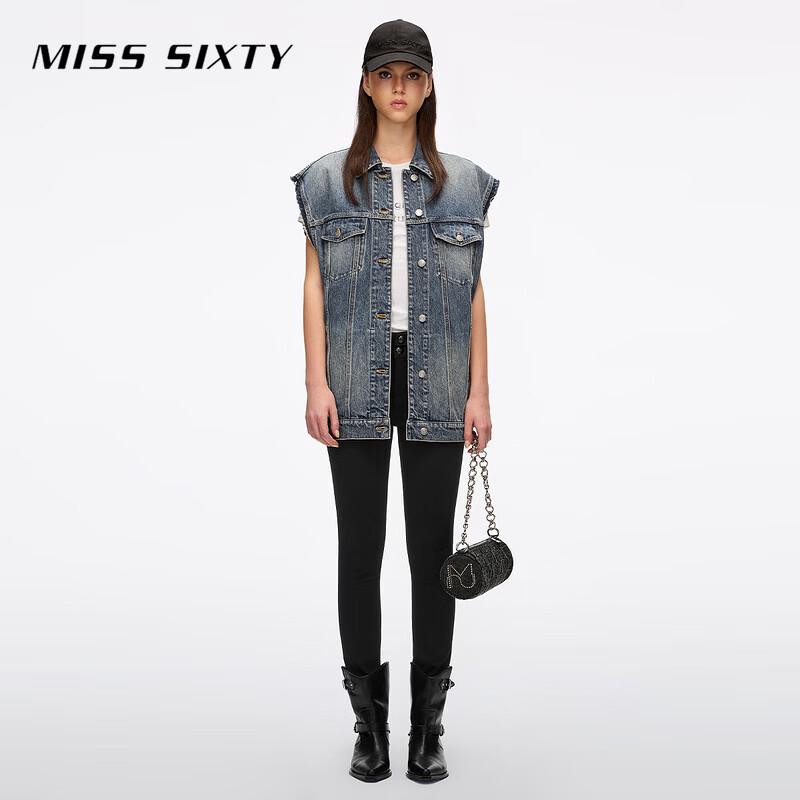 MISS SIXTY Distressed Frayed Hem Denim Vest