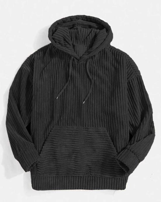 Herren Retro Cord Kapuzenpullover - Dickes Langarm mit Tasche