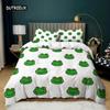 Cartoon Frog Duvet Cover Set Light Green Cartoon Frogs Cute Dragonfly Animal Bedding Set for Kid Twin Size Polyester Quilt Cover