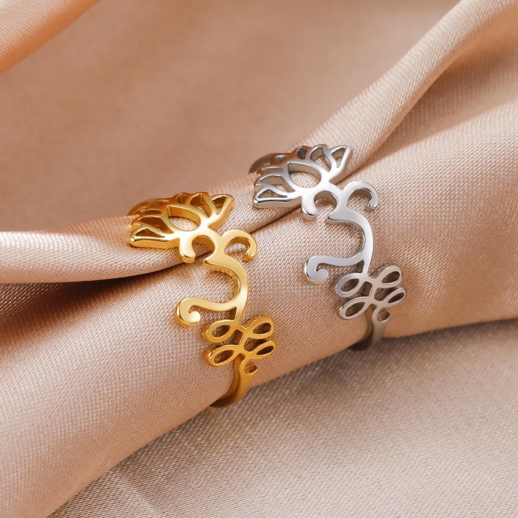 Lemegeton Lotus Flower OM Unalome Symbol Yoga Rings for Women Stainless Steel Buddhism Finger Rings Jewelry for Women