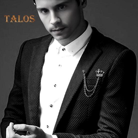 Men Retro Brooch English Style Crown Shape Rhinestone Tassel Decor Suit Coat Chest Decoration Formal Event Wedding Business Occasions Clothes Jewelry