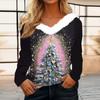 Women's Fashion Long Sleeve Christmas Print Party Plush Top