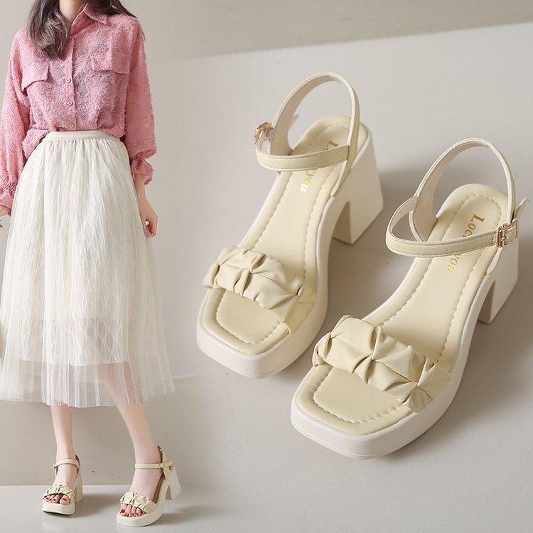 High-heeled sandals women's new summer outer wear one-word with thick heel open-toe fashion sandals