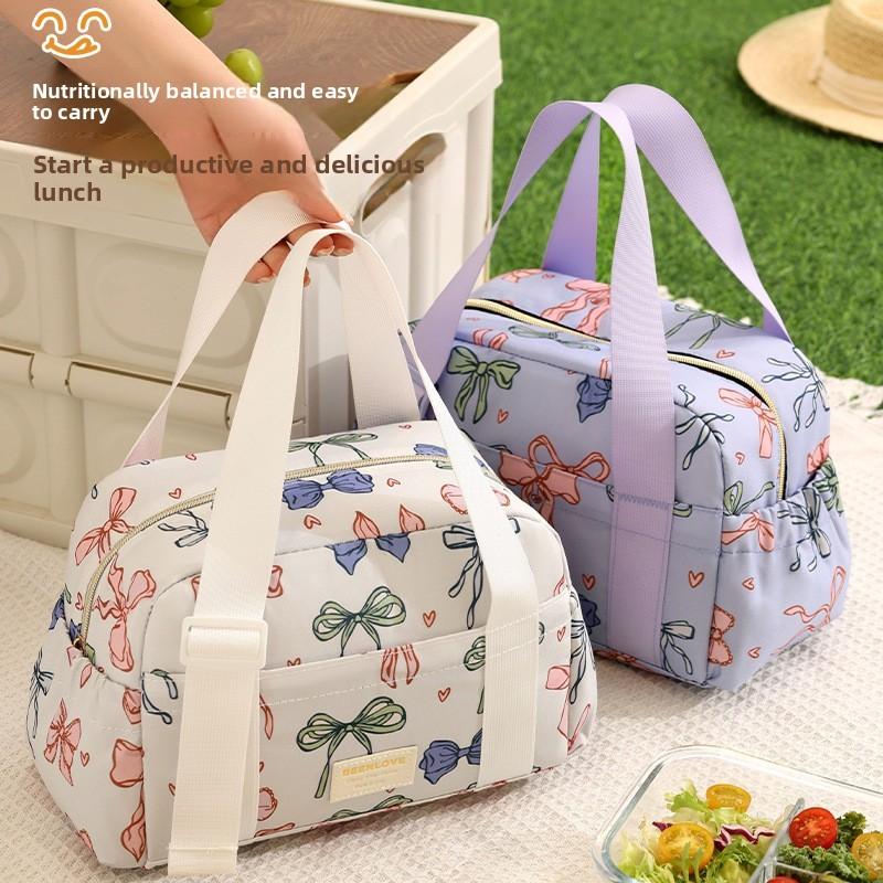 Pattern Cute Bowknot Insulated Lunch Tote For Office Commuters And Meal Storage