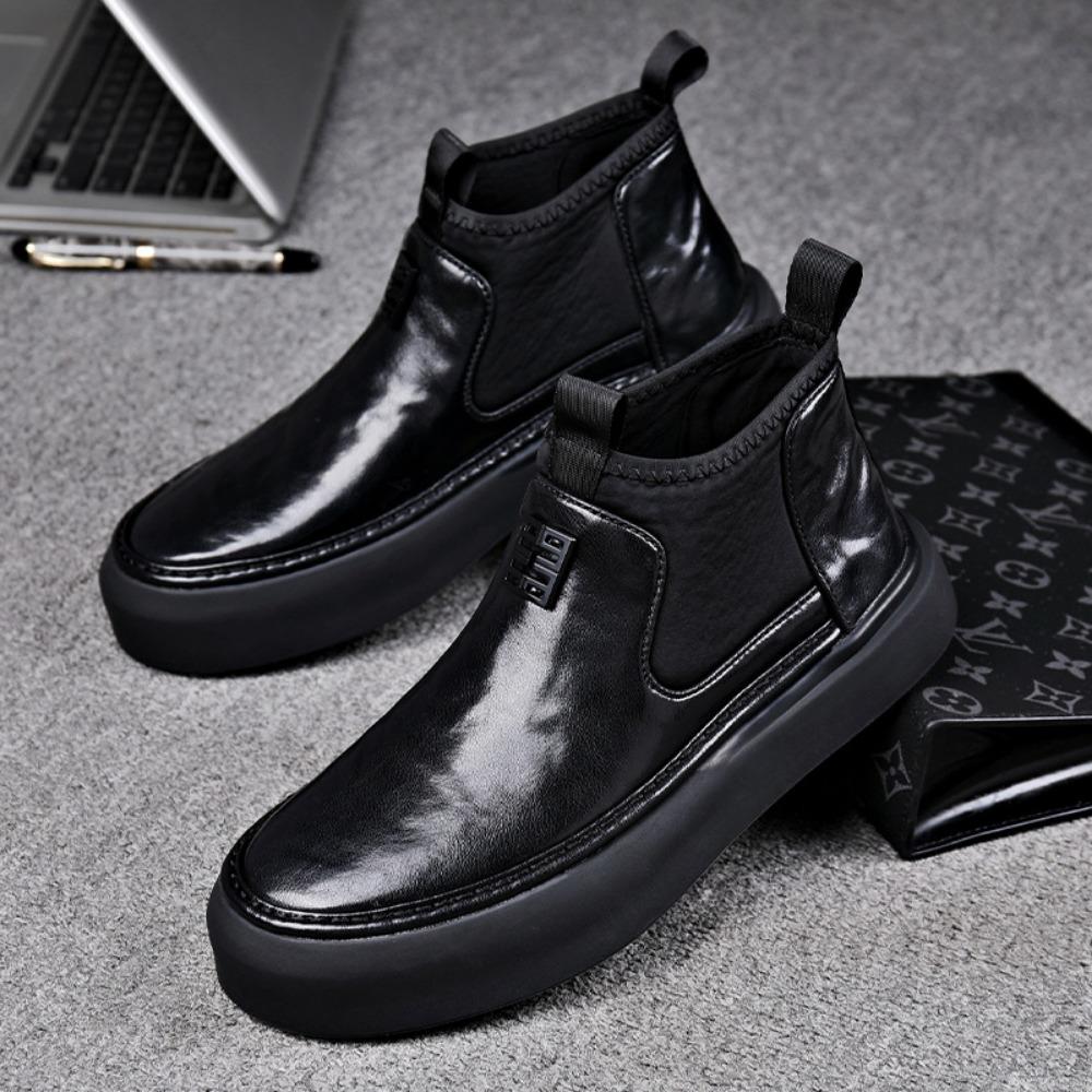 Men's Leather Boots 2024 New Dermis Chelsea Boots Soft Soled Work Boots High Top Shoes Fashion Man Shoes Botas De Trabajo Hombre