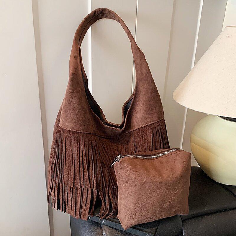 Große Kapazität Retro-Tasche Damen neue Mode Achseltasche Herbst vielseitige Fransen große Tasche