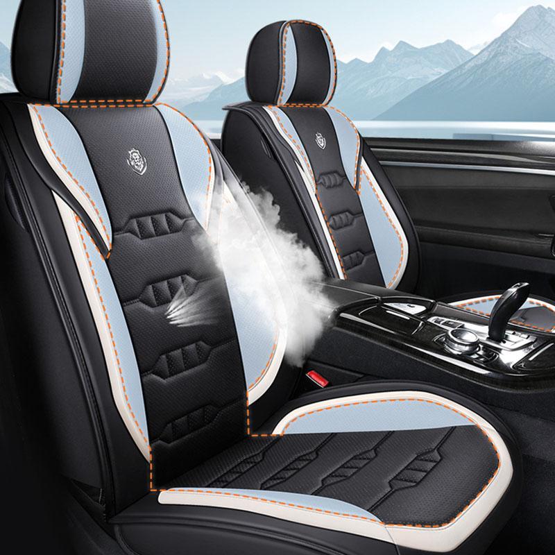1PC Coussin de Siège de Voiture Tout Cuir Housse de Siège Respirante Entièrement Enveloppante Cuir Nappa Perforé Feuille Unique Compatible Toutes Saisons