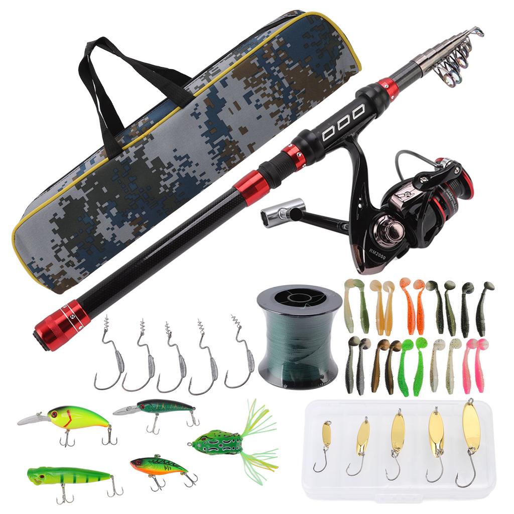 Lure Rod Set Carbon Telescopic Light Weight Sturdy Portable Fishing Pole Kit with Fishing Reels Fish Bait