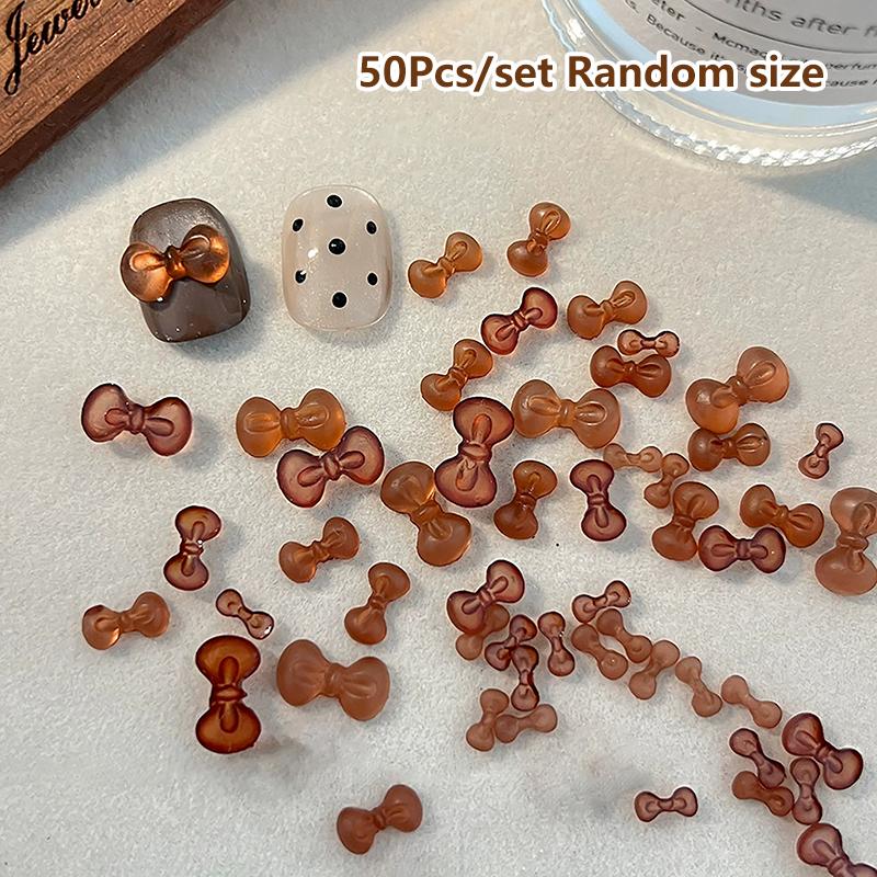 50pcs Cute Bow Tie Nail Decorations DIY Mix Parts for Manicure Accessories Winter 3D Nail Art Bow Tie Resin Charms