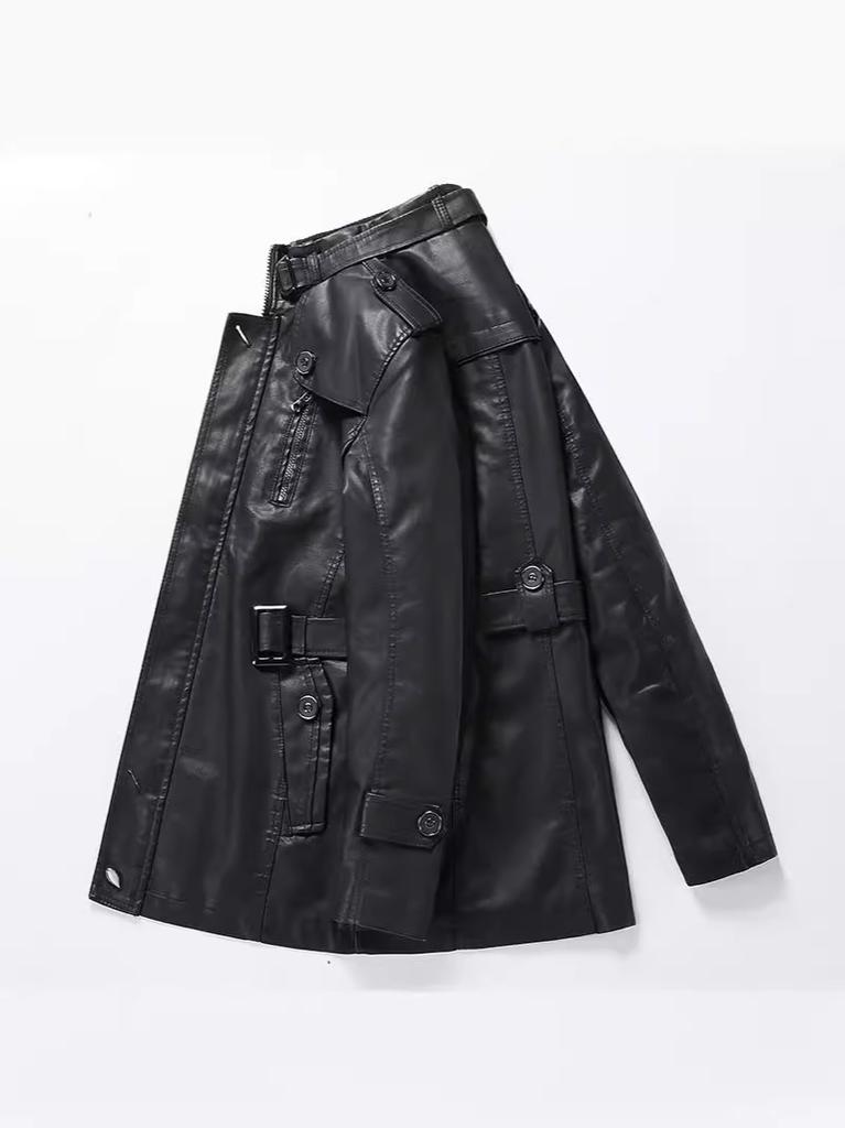 Specially for men's leather jackets, thickened and velvet green middle-aged casual medium and long thermal cotton clothes, medium and long styles
