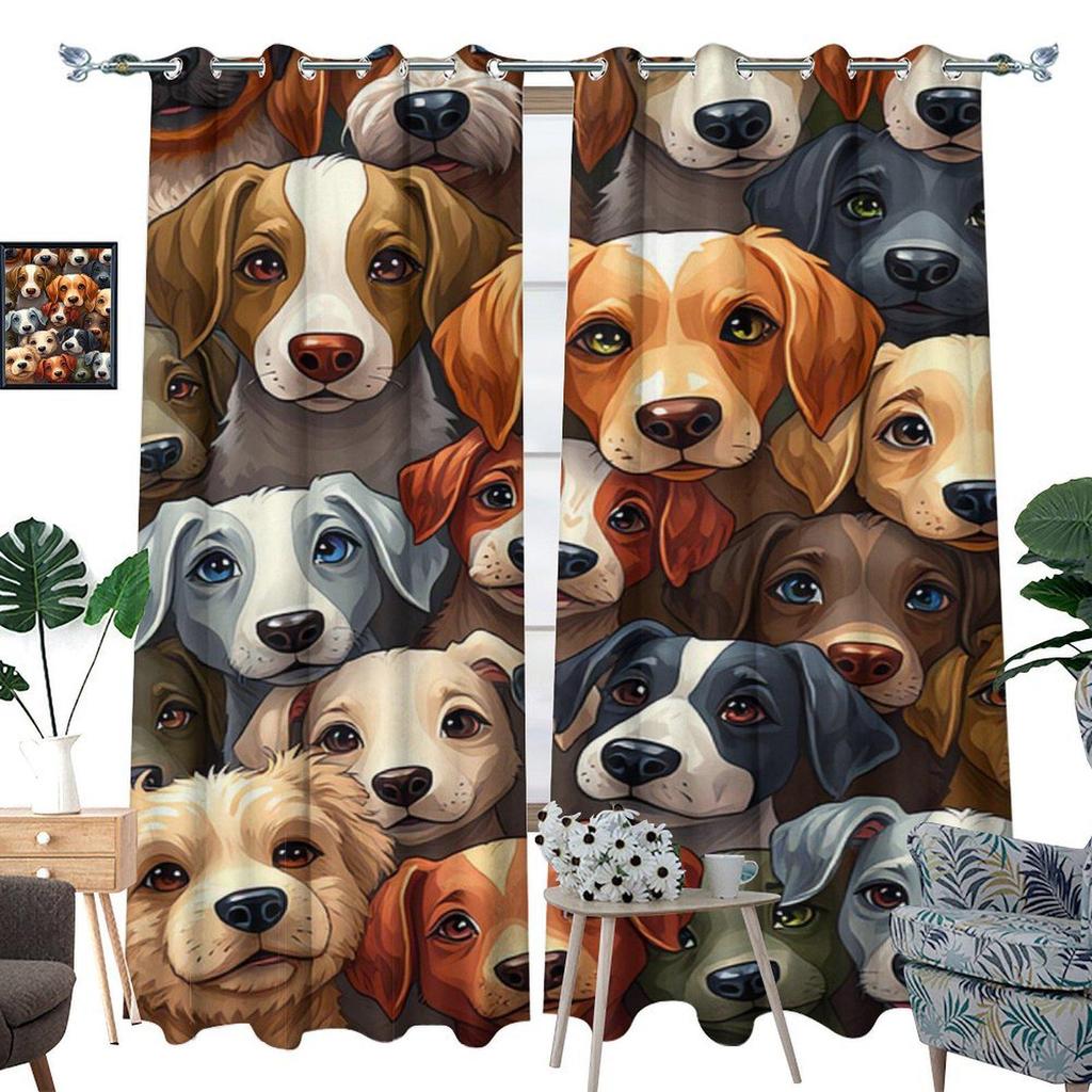 Kreskówkowe Psy Zasłony zaciemniające z nadrukiem cyfrowym 3D dla dzieci - Uroczy styl, szyte na miarę