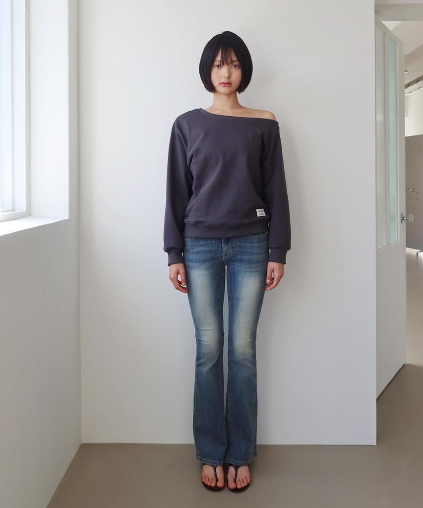 BRIGHTEN Cha Cha Off-Shoulder Sweatshirt Charcoal