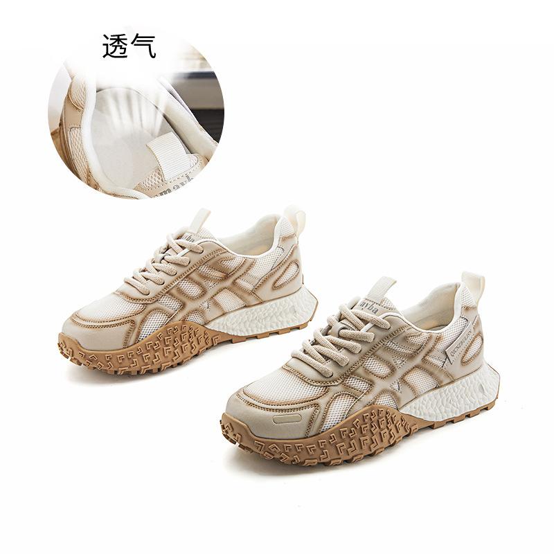 

Leather Daddy Shoes Women 2025 New Summer Breathable Mesh Sneakers Women s Casual Versatile Retro Forrest Gump Shoes Women 41 бежевый