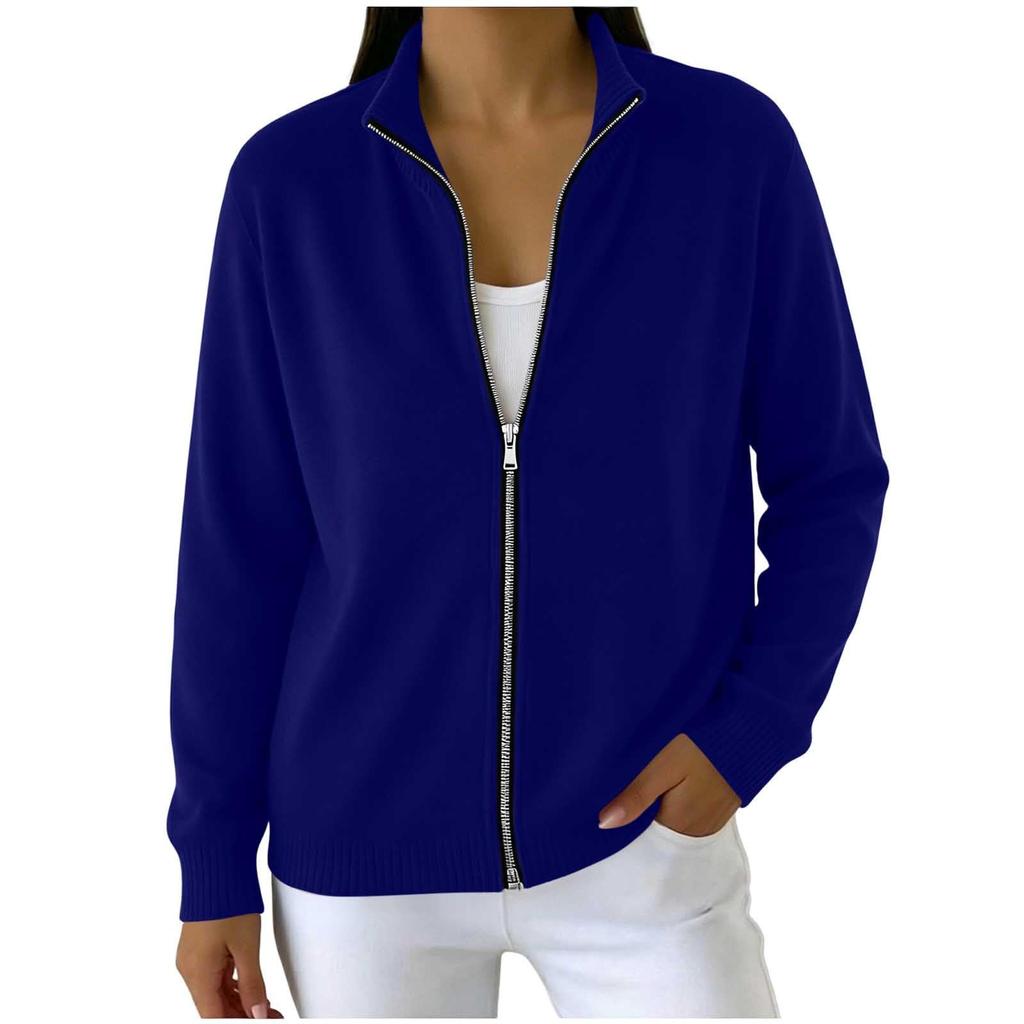 Women's Stylish Zip-Up Half Turtleneck Long Sleeve Knit Cardigan Sweater Jacket for Everyday Wear