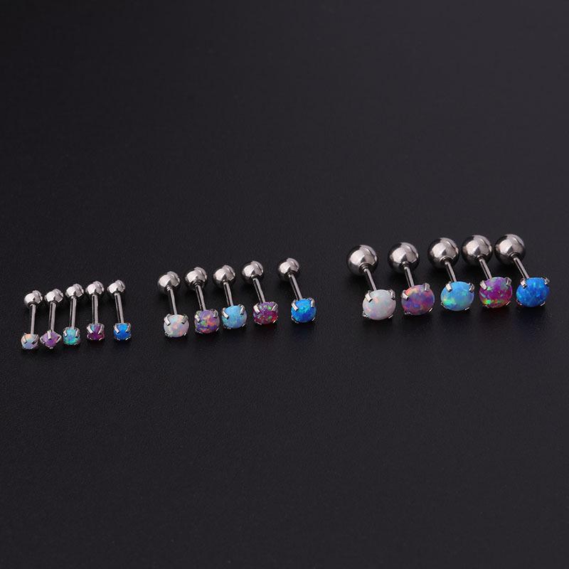 2/3/4MM Opalové Náušnice do Ušní Chrupavky 20G Nerezová Ocel Piercingové Náušnice