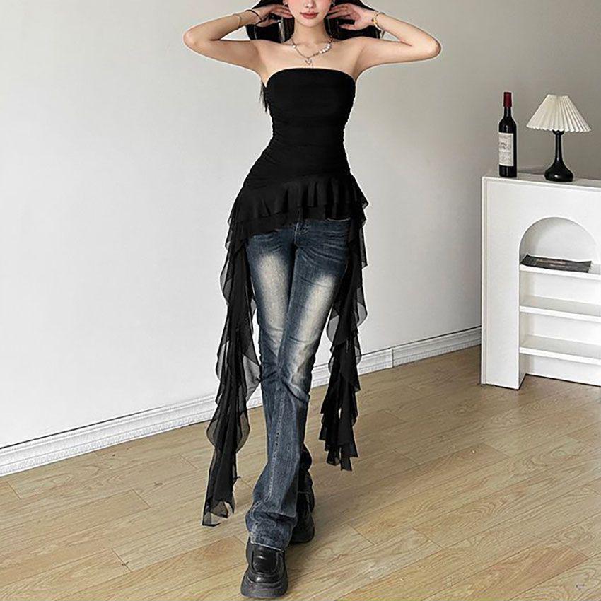 2025 Sofistikovaný bandeau top: Volánový střapec, Zeštíhlující, Nepravidelný design