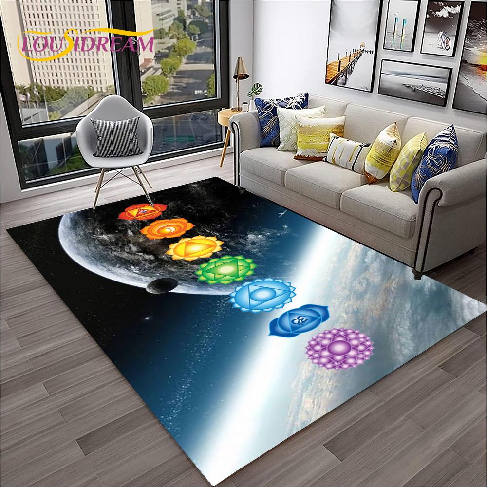 Naturalize Yoga Meditation Rainbow 7 Chakra Soft Carpet Rug for Home Living Room Bedroom Sofa Doormat Decor, Non-slip Floor Mat