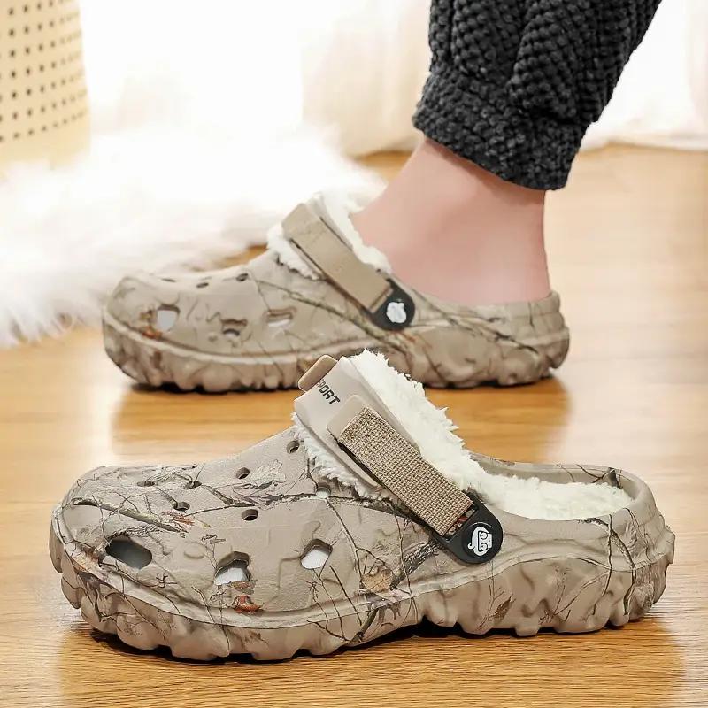 

Мужские зимние тапочки для дома, удобные теплые тапочки, летние съемные сандалии, мужские повседневные нескользящие плюшевые тапочки с мехом для мужчин 40 хаки