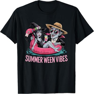 Lustiges Dracula und Hexe Wagen Halloween Sommer Ween Party T-Shirt