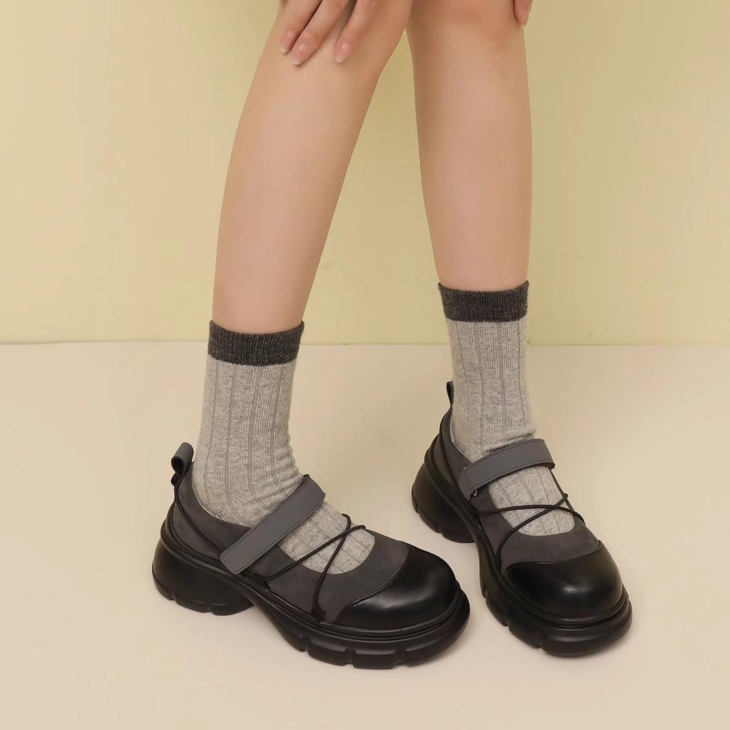Female Summer Thick Soled Mary Jane Shoes, Height Increasing PU Leather Shoes