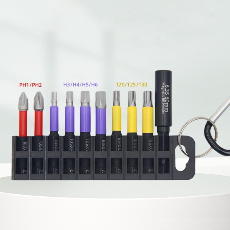 Professional 10 Piece Steel Screwdriver Bits Kit Including Organizers Rack & Magnetic Holder Stand For Tool Organization