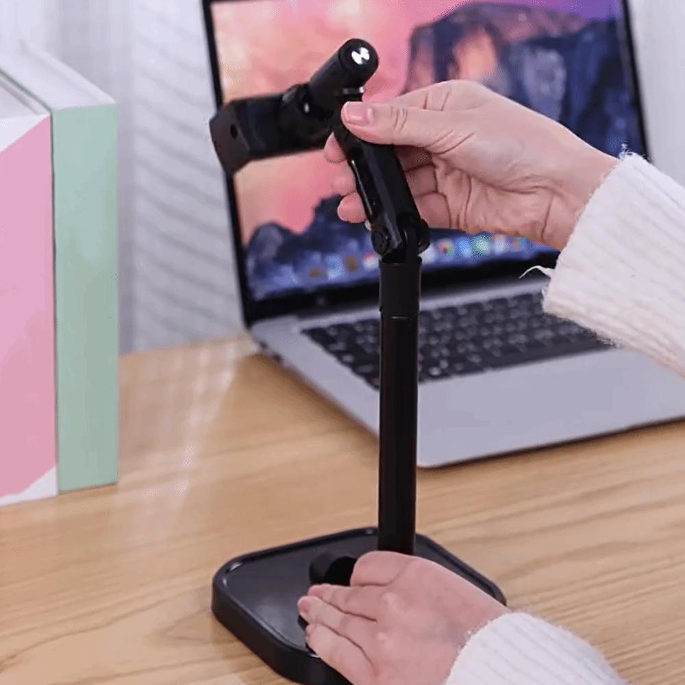 2 in 1 Telescopic Phone Stand Overhead Adjustable Height Desktop Phone Holder Stable Base Portable Mobile Phone Bracket