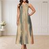 Women Plus Size Round Neck Triple Keyhole Sleeveless Printed Long Maxi Dress