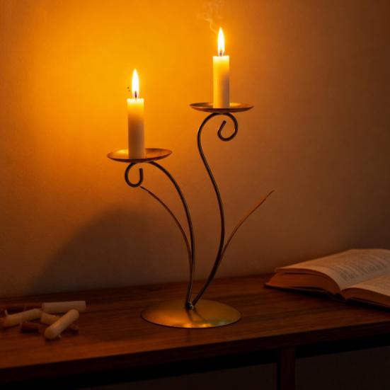 Iron Tulip Candle Holder Decoration 3-Arm Flower Candlestick Home Office Living