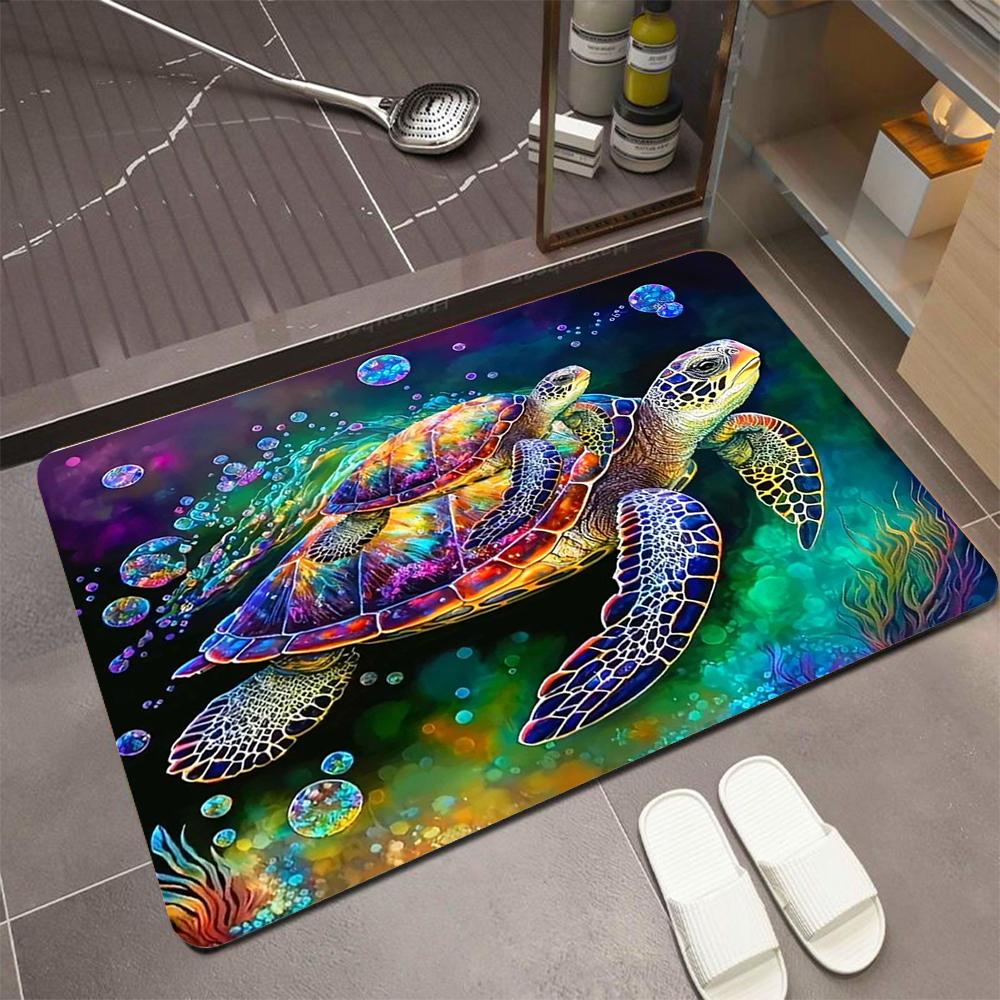 Blase Ozean Schildkröte Wohnzimmer Schlafzimmer Teppich Große Größe Realistisches Design mit Korallen Element Rutschfester Teppich für Heimdekoration