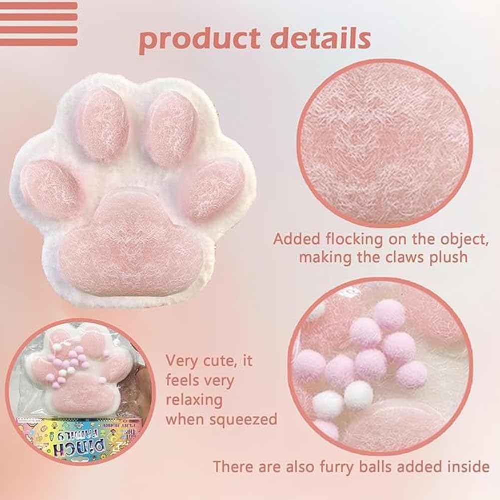 Squeeze Ball Cat Paw Large Paw Print Fluffy Paw Print Squeeze 7cm Set Squeeze Toy Cat Paw Handmade TPR Soft Low Rebound Realistic Touch Cat Claw Cat