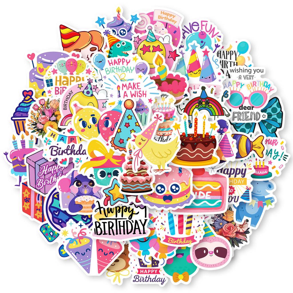 50 Happy Birthday Party Cartoon Graffiti Stickers Birthday Cake Hat Gifts Do Not Repeat Stickers