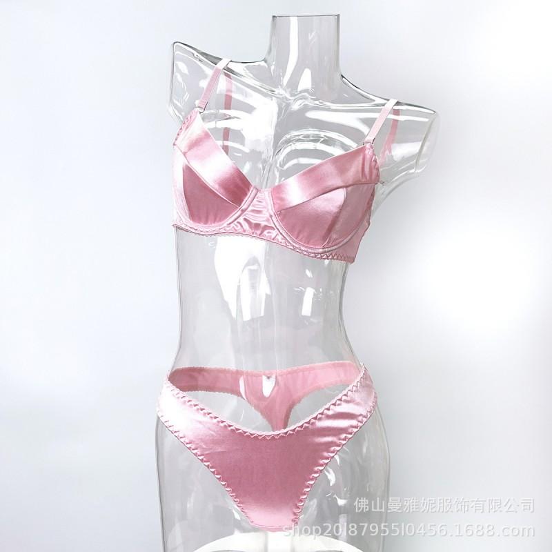 Womens Sheer Satin Lace Bra Set With Full Coverage Support Thin Molded Cup Adjustable Straps Plus Size Available