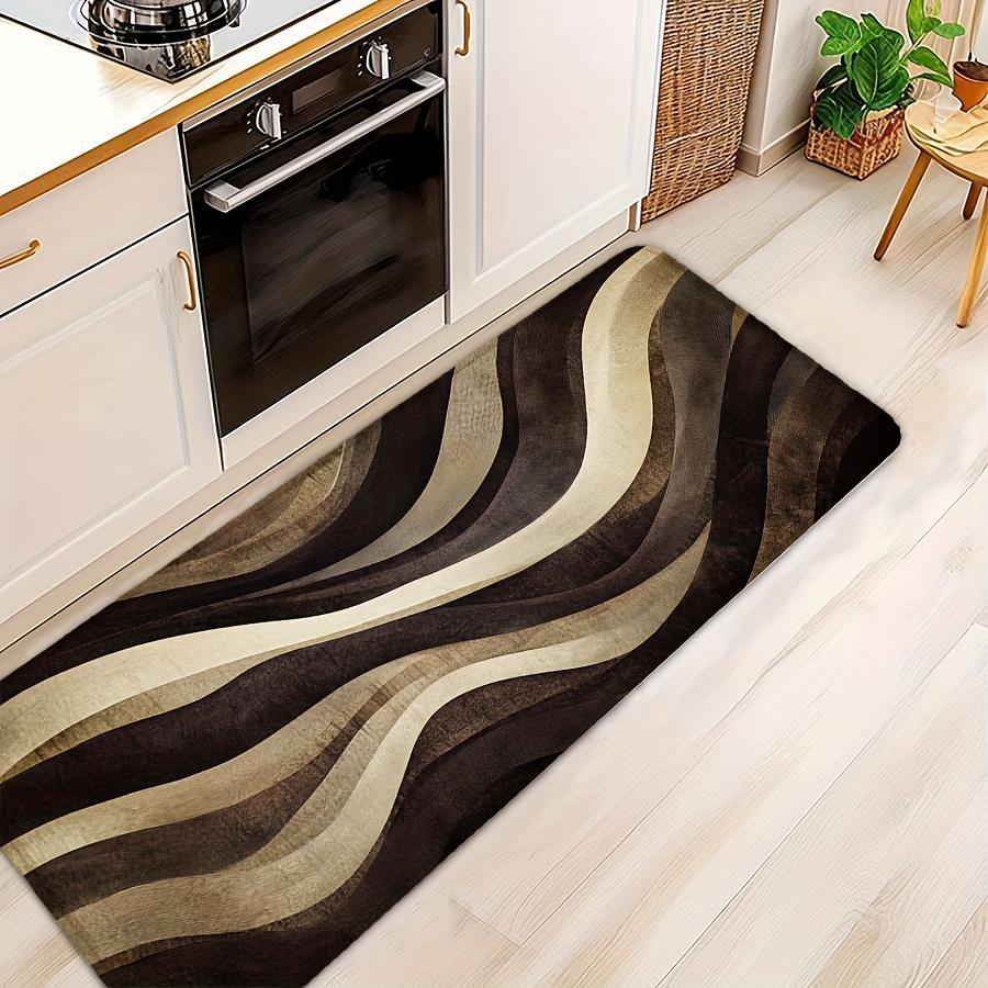 Dark Brown Abstract Wave Bath Mat Soft Flannel Non-Slip Rug for Kitchen Shower Tub, Modern Home Decor Living Room Bedroom Office