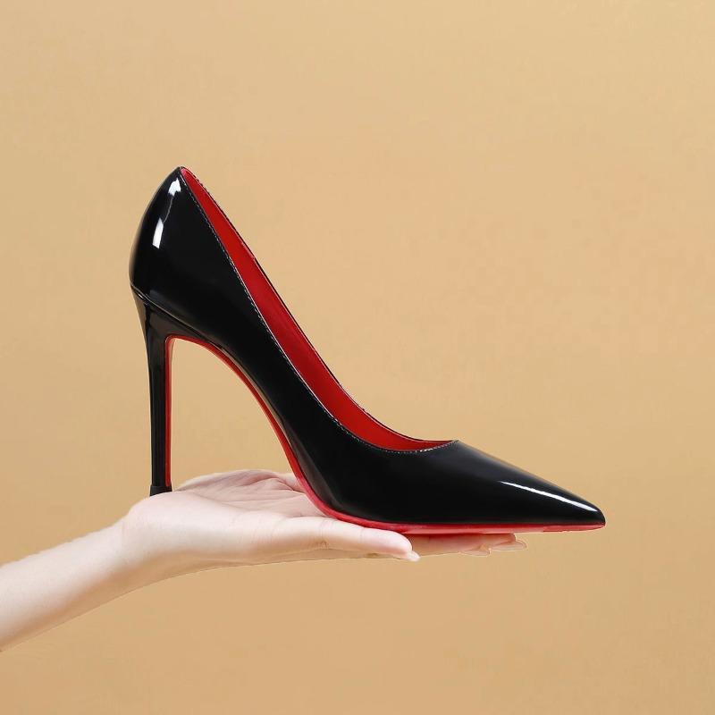 Black High Heels On Red Soles Women's Thin Heels Sexy Night Show Spring and Autumn New Bed Patent Leather Pure Desire Wind Single Shoes