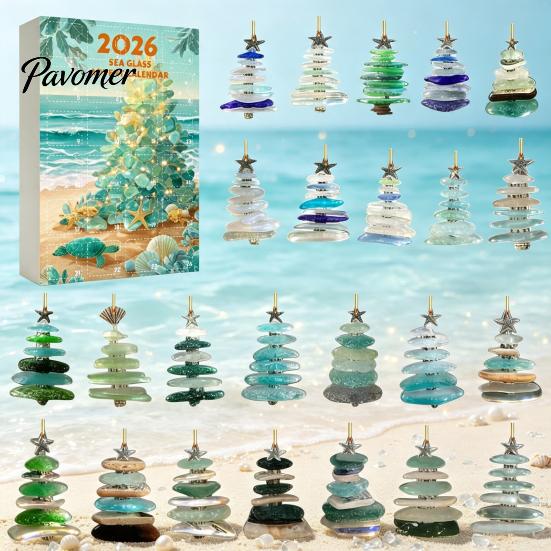 Ornamenti a Tema Oceanico Calendario dell'Avvento di Natale in Vetro Marino, Scatola Conto alla Rovescia di 24 Giorni con Accessori Decorativi Stagionali Ornamenti per Albero in Acrilico,