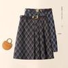 Plaid Woolen A-Line High-Waisted Pleated Skirt for Women - Autumn/Winter 2025 Mid-Length Edition