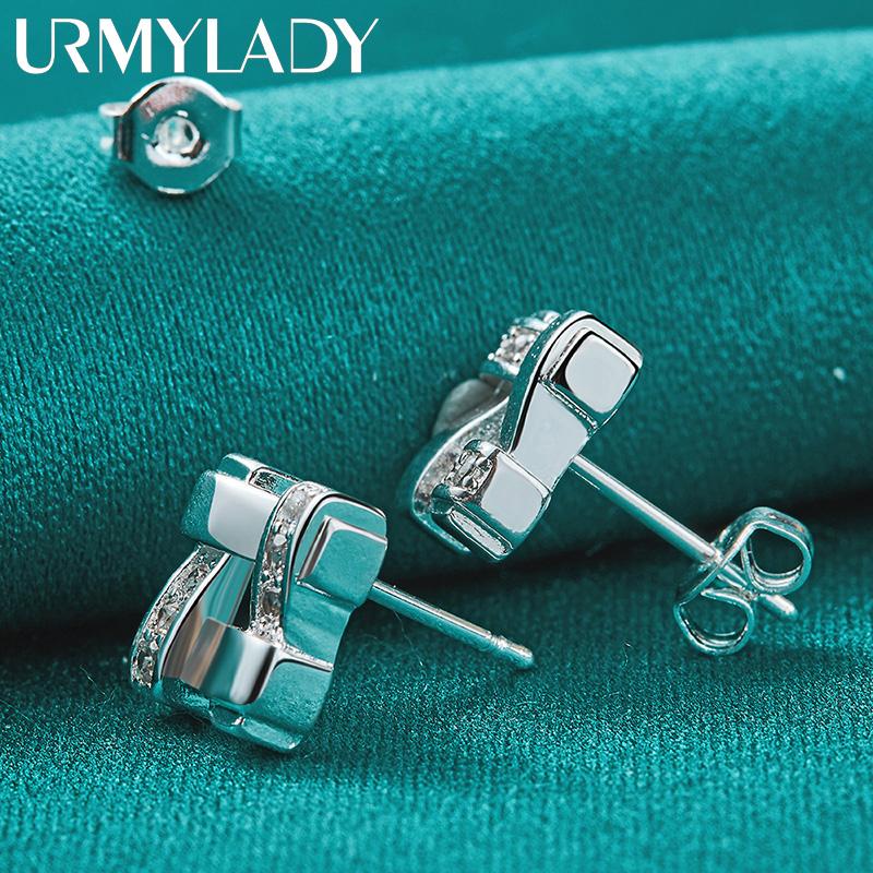 925 Sterling Silver Square Zircon Stud Earrings For Women Party Fashion Jewelry