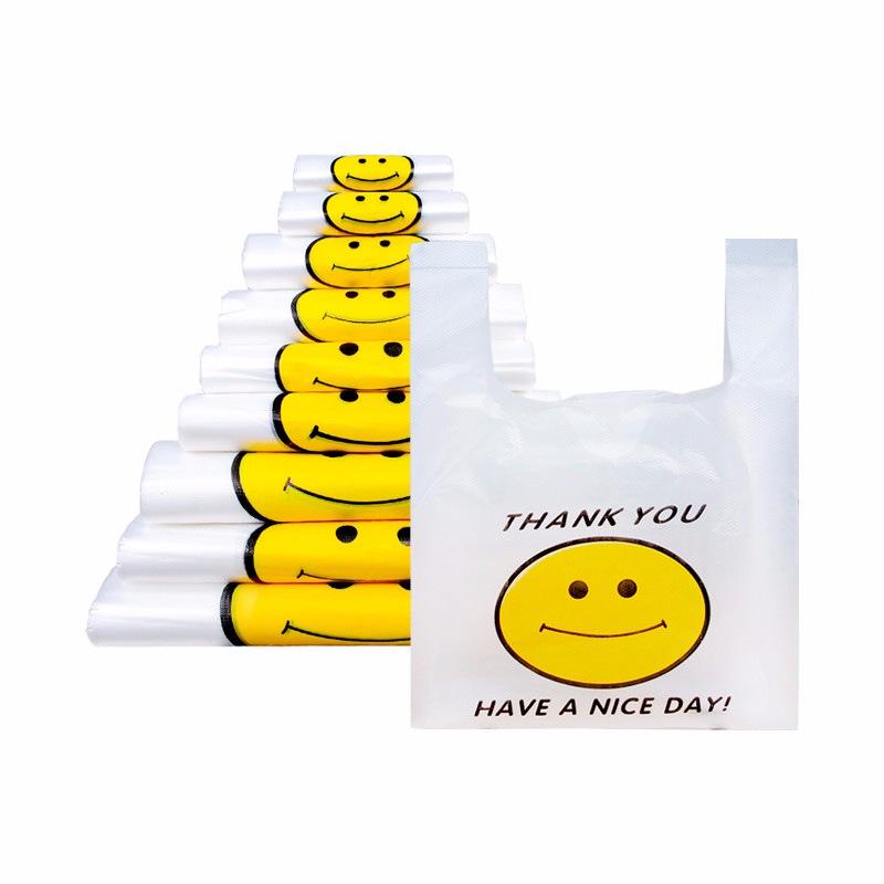 Thickened Transparent Smiley Face Tote: Convenient Disposable Supermarket Bag for Takeaway