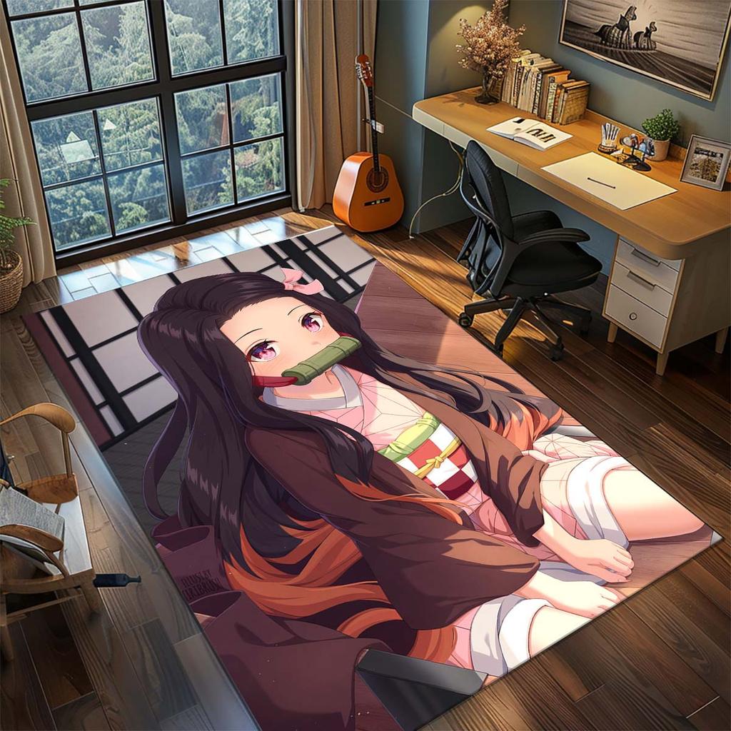 Tapis Anime Demon Slayer Tapis Grande Surface Tapis de Sol Antidérapant Lavable Chambre de Gamer Chambre à Coucher Décoration de Maison -QJY