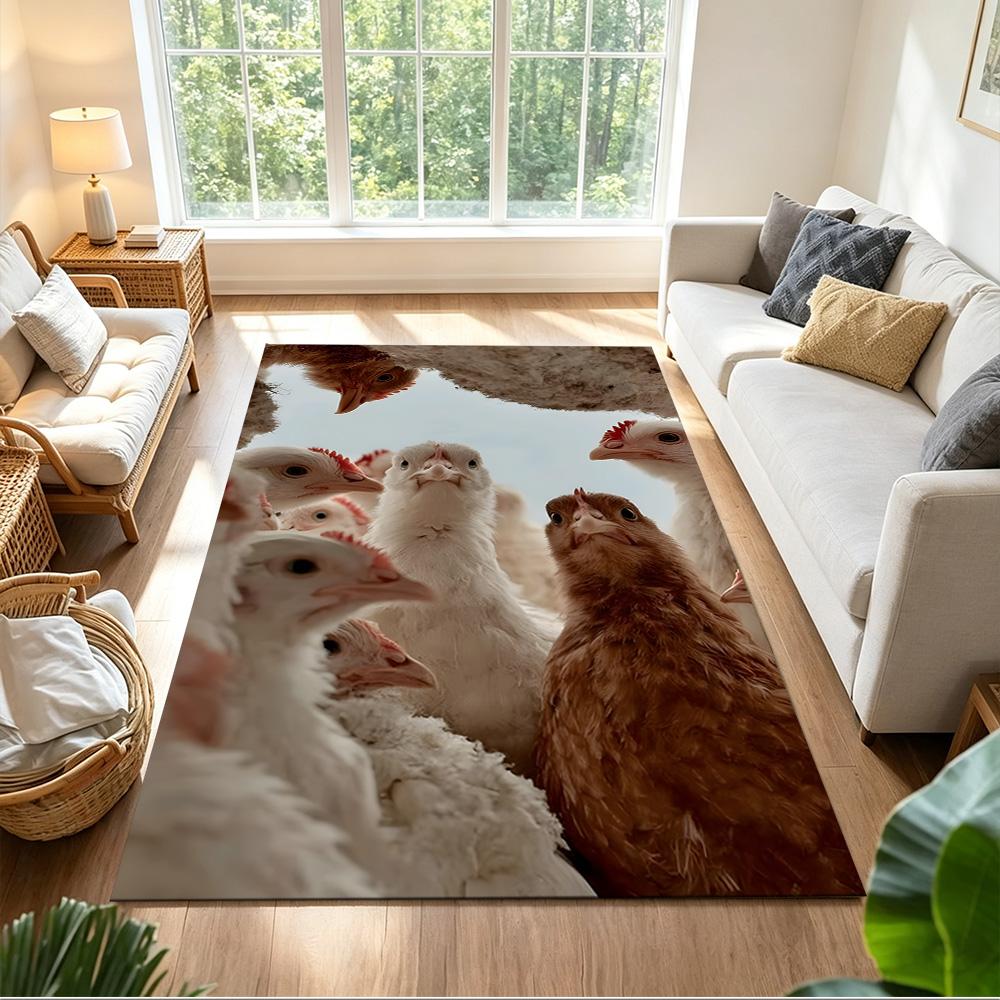 Chickens By The Wooden Fence Non-Slip Home Carpet Design for Office Decor Living Room Gift