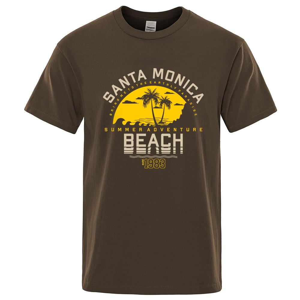 Santa Monica Summer Adventure Beach Estd 1983 Men T-Shirts Cotton Oversized Short Sleeve Loose T-Shirt Breathable Casual Tops
