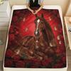 1PC Red Rose Horse Print Flannel Blanket, High Quality All Seasons, Home Decor, Warmth and Comfort, Perfect for Christmas Gifts