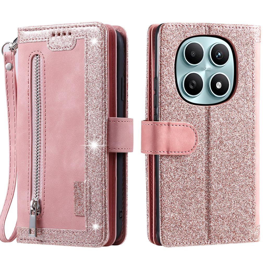 Dla Xiaomi Redmi Note 15 4G (Światowy) Etui 9 przegródek Portfel na zamek błyskawiczny Pokrowiec na telefon ze skóry PU z paskiem na nadgarstek