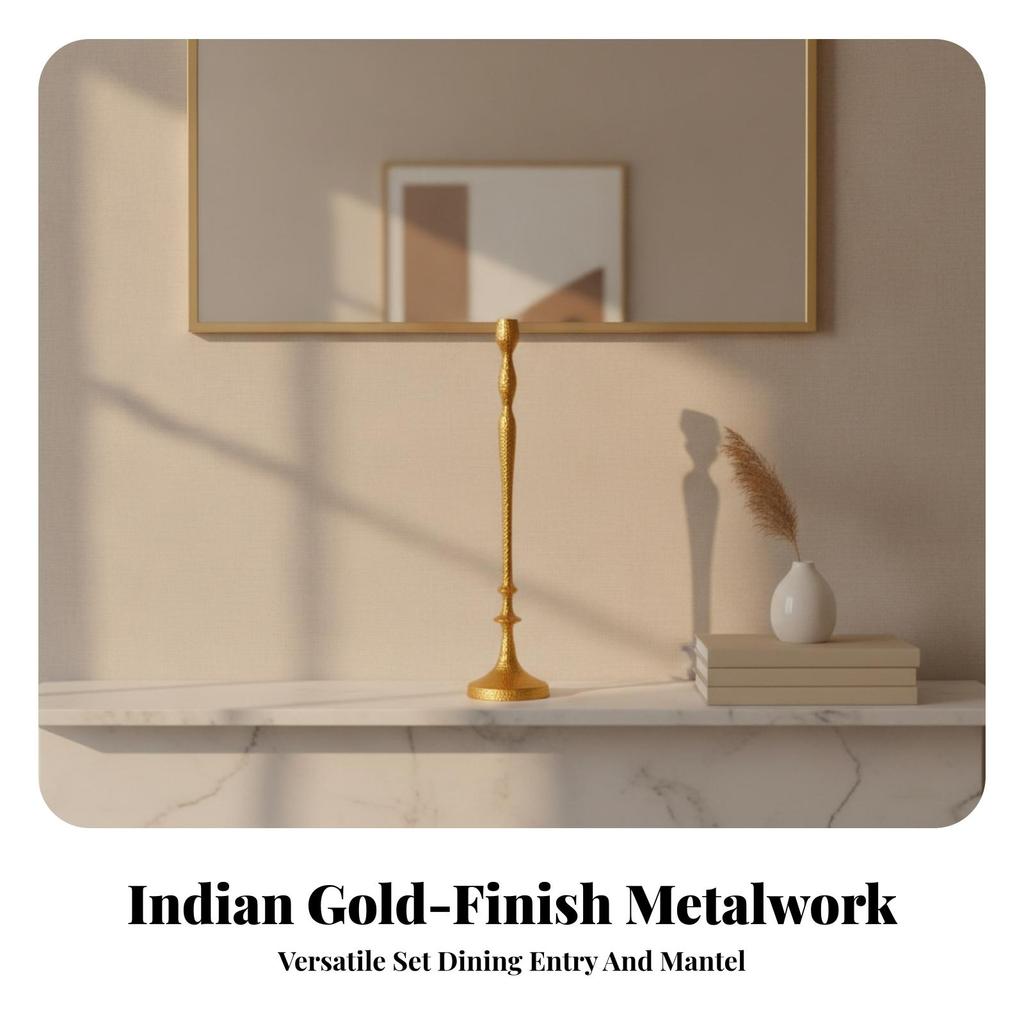 Aluminum Candlestick with Gold Electroplated Finish Stable for Entryway, Mantel