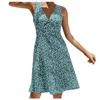 Ladies Sexy V-neck Mid-waist Floral Lace-up Sleeveless Vest And Swing Dress