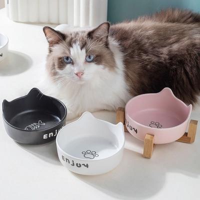 Ceramic Cat High Foot Bowl Cute Dog Food Feeding Basin Multi-use Pet Bowl  Neck Protection