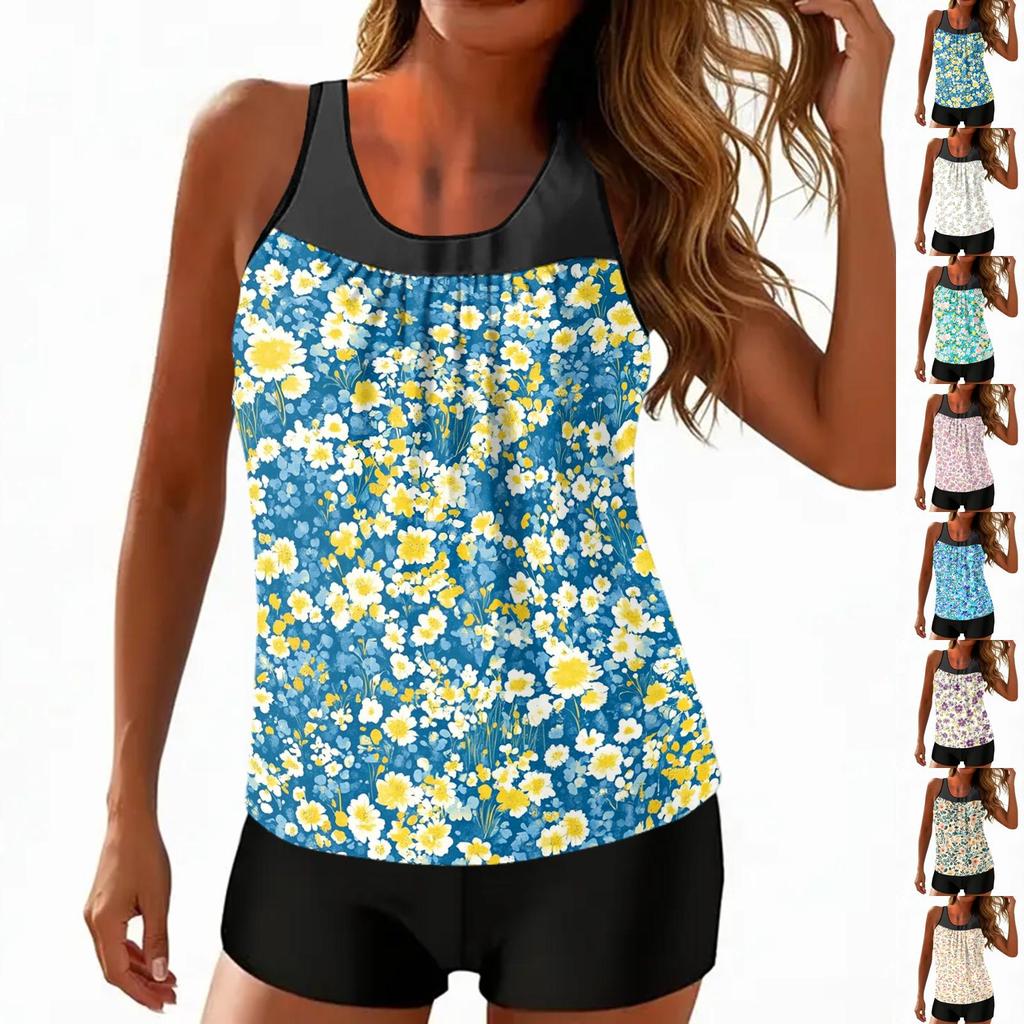 Women's Vintage Floral Print Split Swimsuit Sport Swimsuit