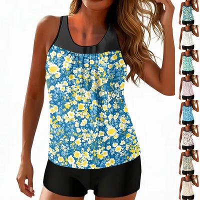 Women's Vintage Floral Print Split Swimsuit Sport Swimsuit