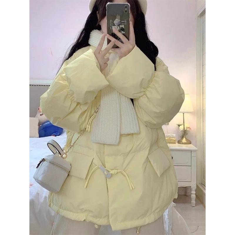 Fashionable Horn Button Winter Coat with Thickened Cotton for Women
